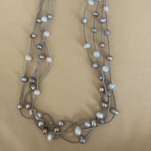 Cultured freshwater pearl and natural stone necklace
